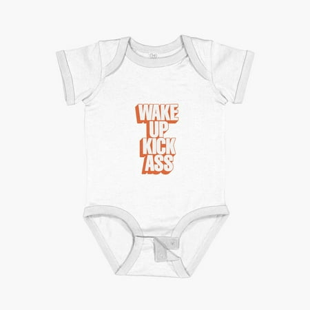 MOM & BABY Wake Up kick Ass in Peach Fuzz Pantone Short Sleeve Baby One-Piece