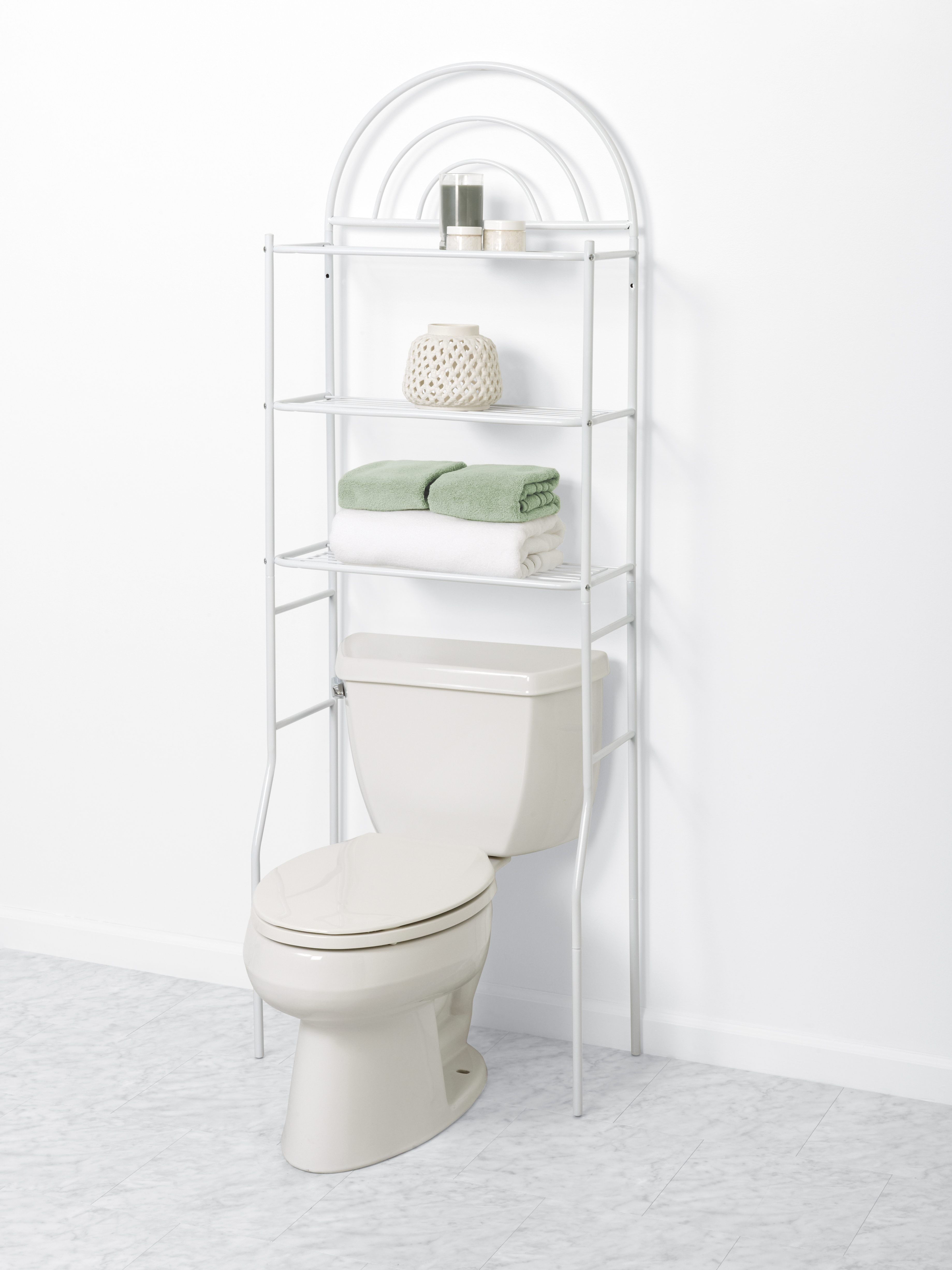 Zenna Home over-the-Toilet Bathroom Spacesaver with 3 Storage Shelves, Metal Arch-Style, White - image 2 of 5