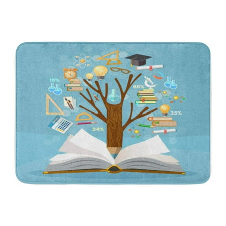 Polished Open Backed Bats - KDAGR Education Tree of Knowledge and Open Book Effective Modern Back to School Doormat Floor Rug Bath Mat 30x18 inch