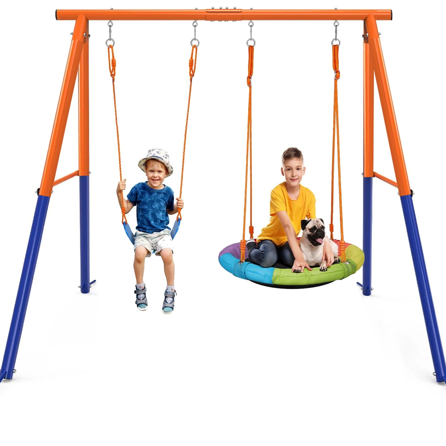Swing Set for Kids Heavy Duty Frame Metal Swing Stand with 1 Saucer 1 Belt Swing Seat for Outdoor