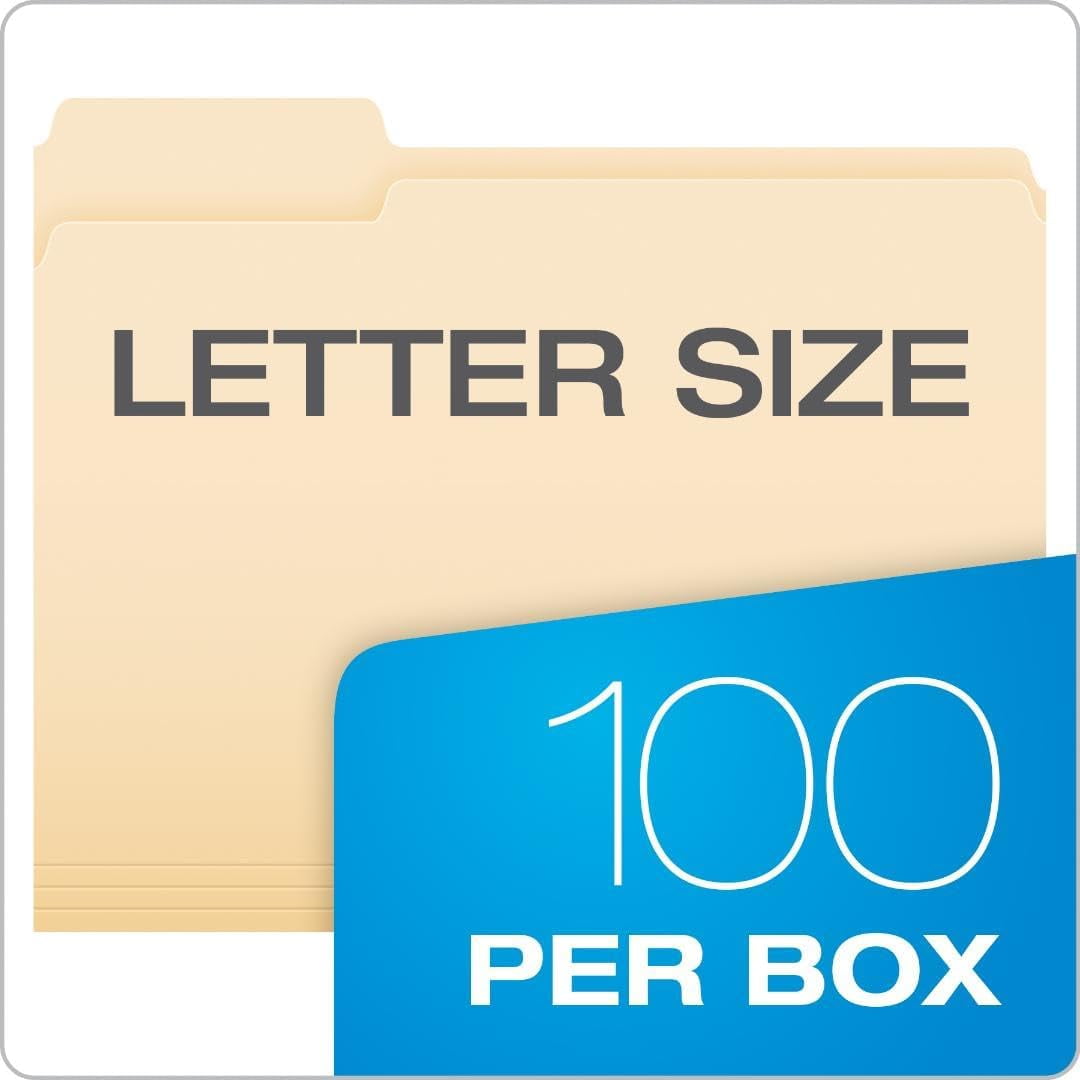 File Folders, Letter Size, 8-1/2" x 11", Classic Manila, 1/3-Cut Tabs in Left, Right, Center Positions, 100 Per Box (65213)