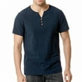thumbnail image 3 of Summer Cotton Linen Vintage Henley Shirt Lightweight Casual Pullover Tops Side Slit Party Tees for Workout Fitness, 3 of 7