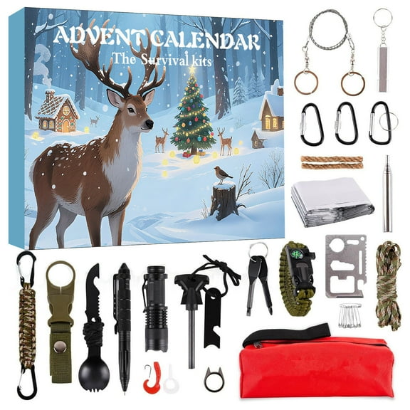 Survival Kit Advent Calendar for Men - 24-Day Outdoor Adventure Countdown with Camping, Fishing & Hunting Gadgets - Christmas Gift for Teen Boys & Adults