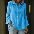 thumbnail image 5 of QSXADF Women's Button Down Shirts Cotton Linen Tops Point Collar Long Sleeve Solid Button Front Shirt For Office Casual Women's Fall Winter Tops, 5 of 6