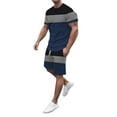 thumbnail image 2 of Pxiakgy suits for men Mens Spring Summer Leisure Sports Breathable Absorbing Stitching Printed Short Sleeve Shorts Two Piece Set Men Suits Navy Blue + L, 2 of 5