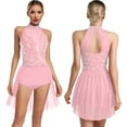 thumbnail image 5 of YiZYiF Women's Sleeveless Glittery Applique Dance Dress Ice Skating Gymnastics Ballet Skirts Leotard Pink L, 5 of 6