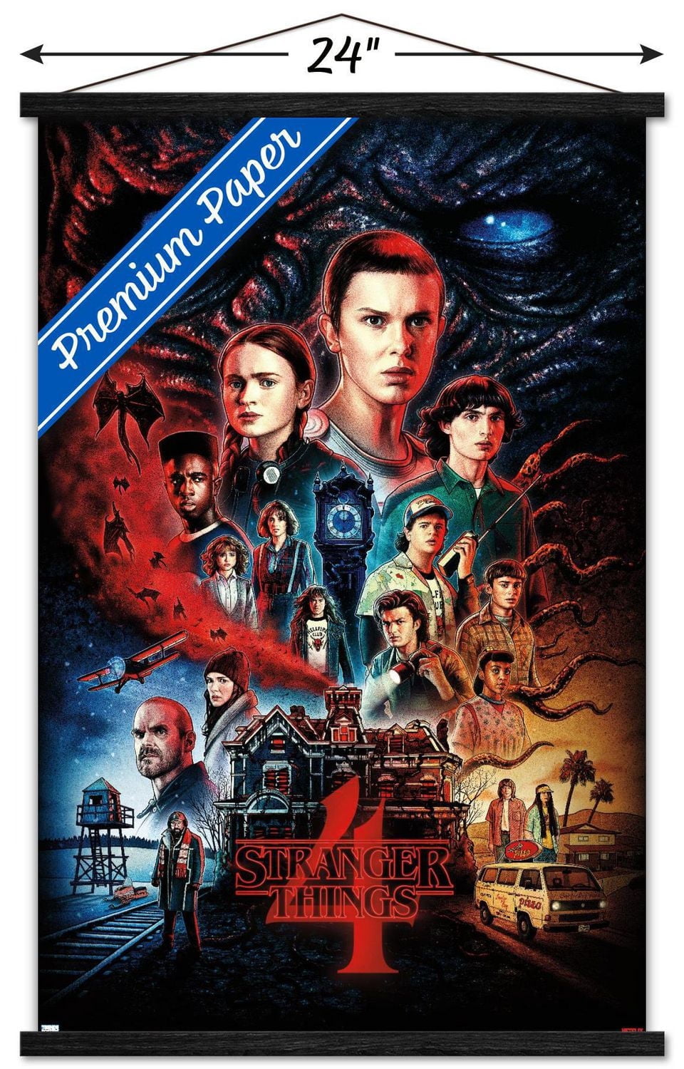 Netflix Stranger Things: Saison 4 – Une feuille 22,375" x 34" Affiche Murale avec Cadre Magnétique en Bois de Hêtre, par Trends International