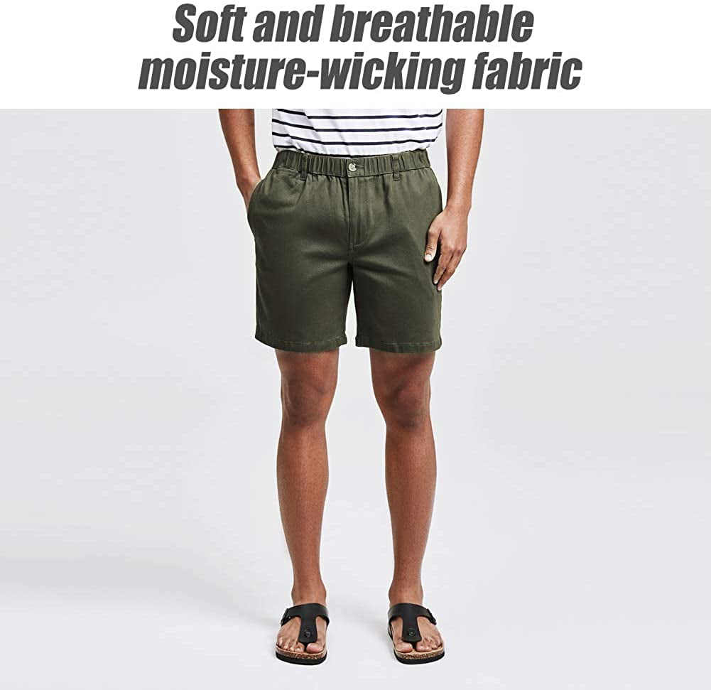 maamgic Men's Classic-fit 7 Cotton Casual Shorts Elastic Waistband with Multi-Pocket Daily Wear Walking Summer Outfit