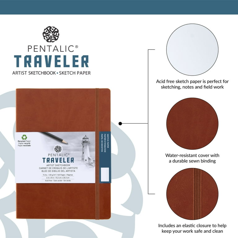 Pentalic - 6x 8 Brown Traveler Pocket Artist Drawing Journal