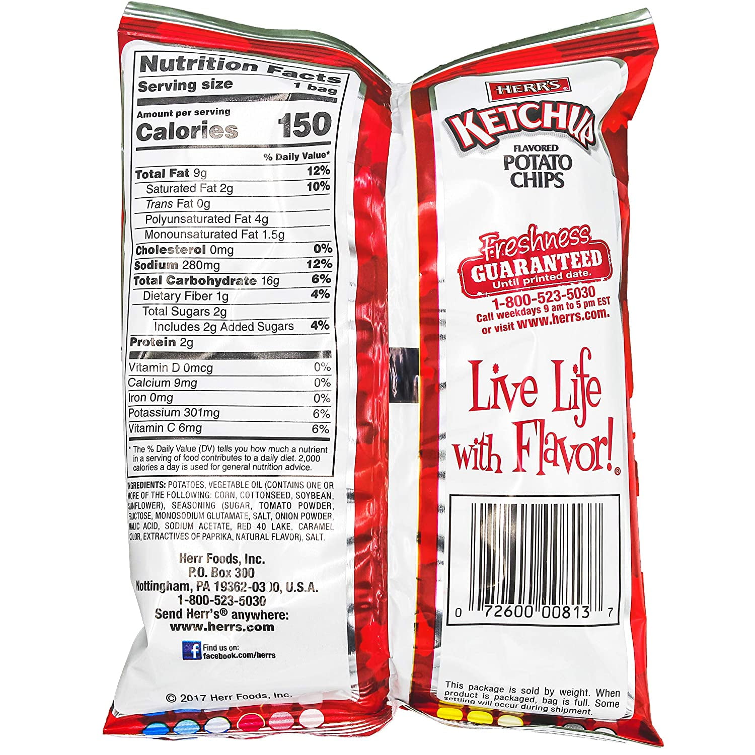 HERR'S Ketchup Flavor Potato Chips, 1oz Bag (Pack of 24, Total of 24 Oz)