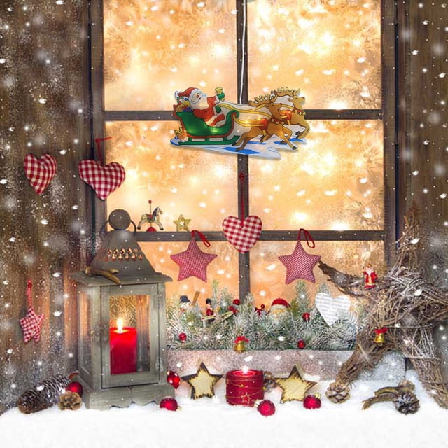 Fiudx Lámpara Led Colgante para Ventana, Decoración Navideña, Luz Exterior para Jardín, Resistente Al Agua Ip44, con Múltiples Ajustes de Destello, Fácil Instalación, Cálida Iluminación Festiva, Tama