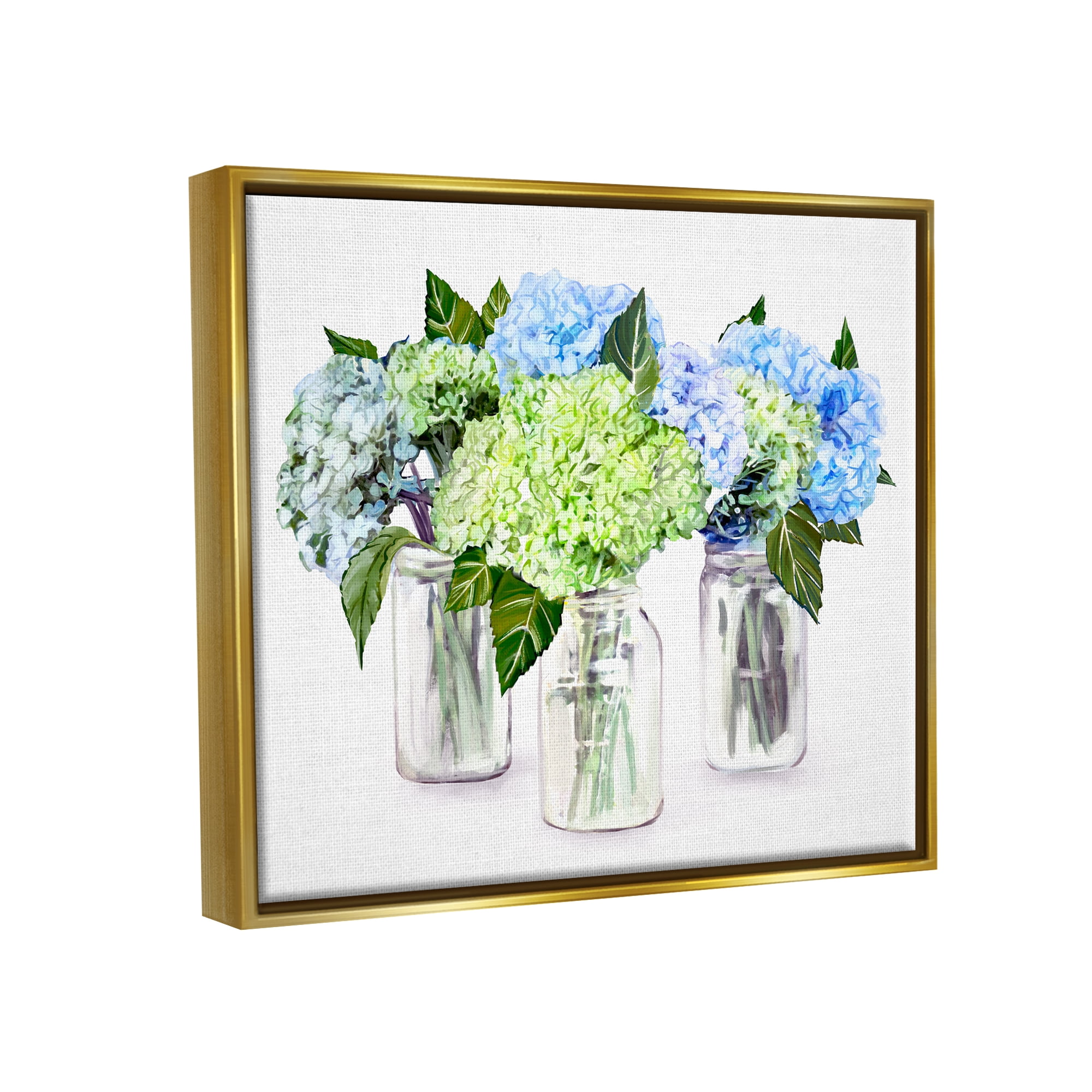 Stupell Varied Floral Hydrangea Jars Botanical & Floral Painting Gold Floater Framed Art Print Wall Art
