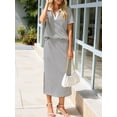 thumbnail image 5 of Women'S Skirt Sets 2 Piece Outfits Summer Casual Striped Short Sleeve Skirt and Top Set White XL, 5 of 10