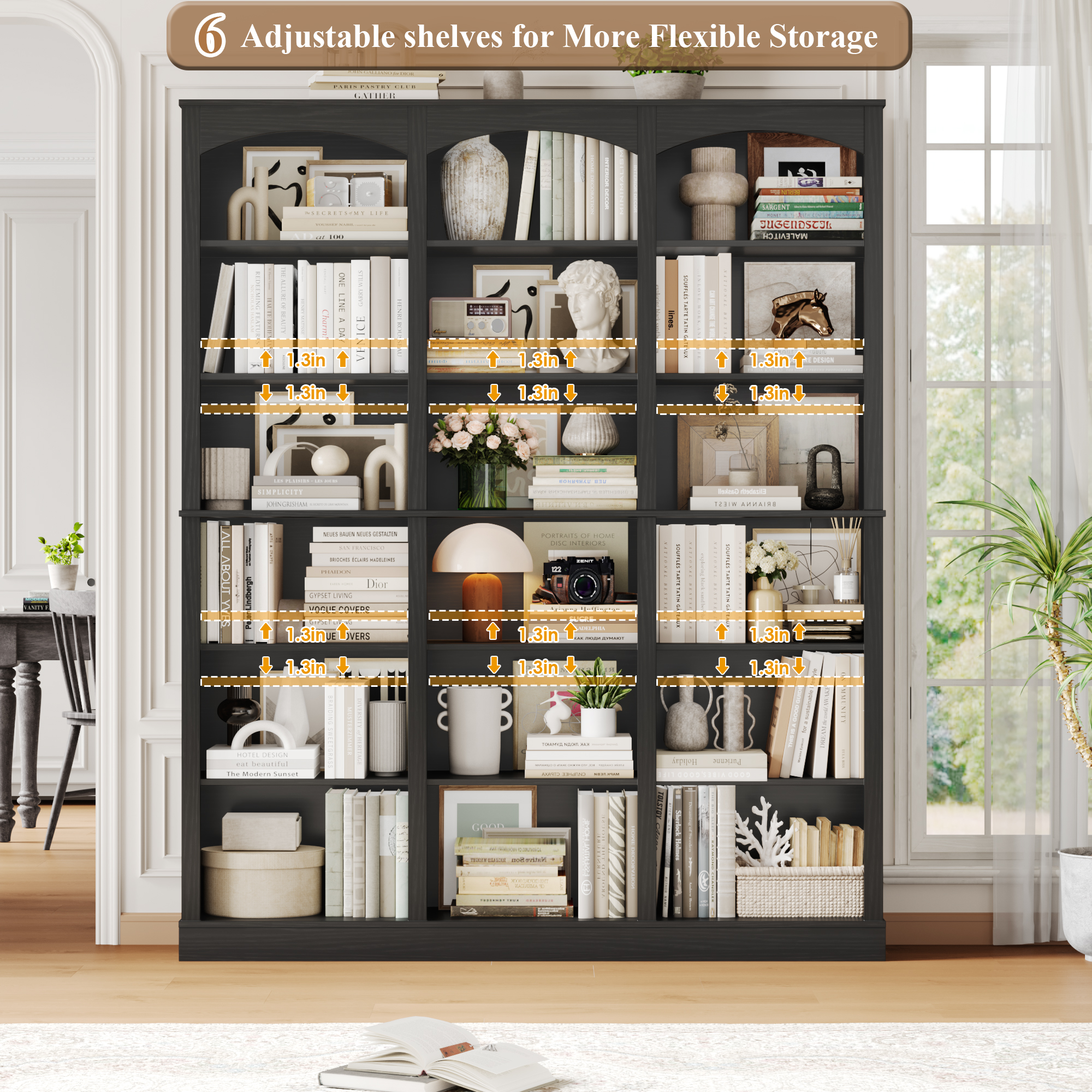 Homfa 18-Cube Bookcase with Arched Top, Black Bark photo 6