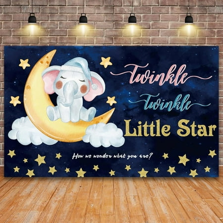 5.9x3.6FT Twinkle Twinkle Little Star Backdrop How We Wonder What You are Gender Reveal Photography Background Cute Elephant Baby Shower Party Decorations Photo Booth Props Cake Table Banner