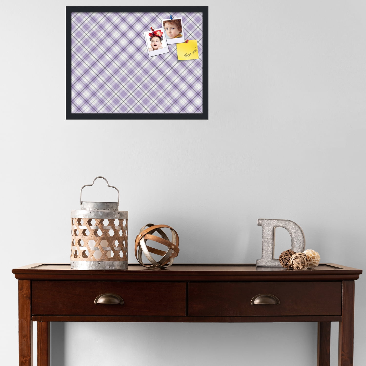 PinPix ArtToFrames 20x15 Custom Cork Bulletin Board Argyle Lilac   Poster Board Has a Fabric Style Canvas Finish, Framed in Satin Black (PinPix-639)