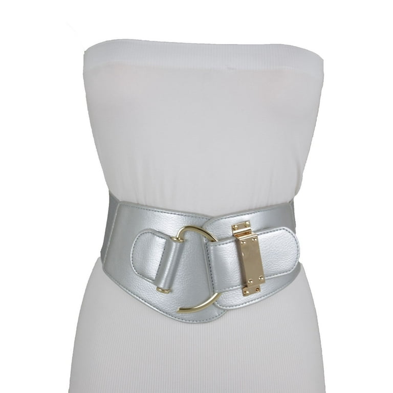 5868 Belt For Women Silver Buckle White Faux Leather Ladies Waist Belts Buy Womens White Leather Belt With Silver Buckle  main image 4