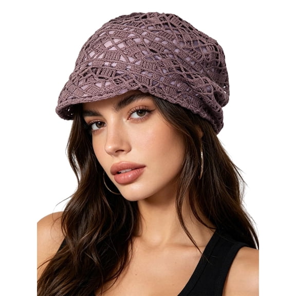 NCY Crochet Lace Slouch Newsboy Cap for Women, Breathable Cabbie Hat, Summer Fashion Headwear