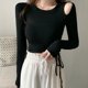 thumbnail image 1 of Rimocy Y2k - Camiseta de manga larga con cordón para mujer, 2022, jerséis ajustados y ahuecados, cuello redondo, hombros descubiertos, color blanco, 1 of 5