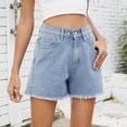 thumbnail image 2 of Lenpel Jean Shorts for Women Elastic High Waisted Stretchy Frayed Hem Casual Denim Shorts Trendy Summer Shorts with Pockets, 2 of 7
