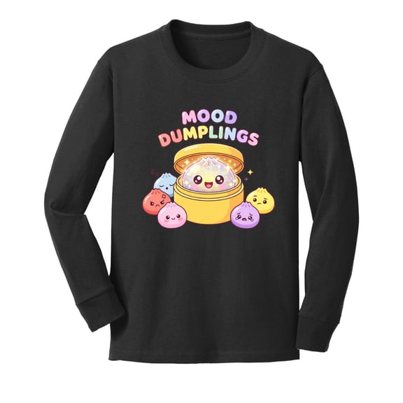 Wild Bobby Mood Dumplings Kawaii Cute Dim Sum Emotional Dumpling Graphic | Unisex Novelty T-Shirt | Anime Food Lover Gift for Her Him Kids Youth Longsleeve Shirt