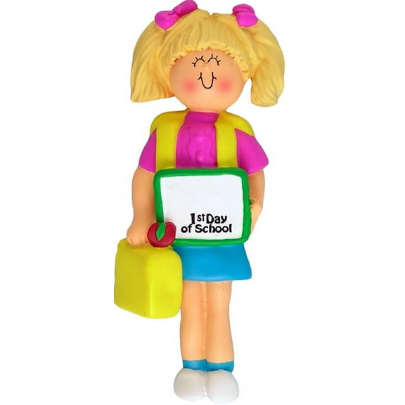 First Day of School Female Blonde Personalized  Christmas Ornament DO-IT-YOURSELF