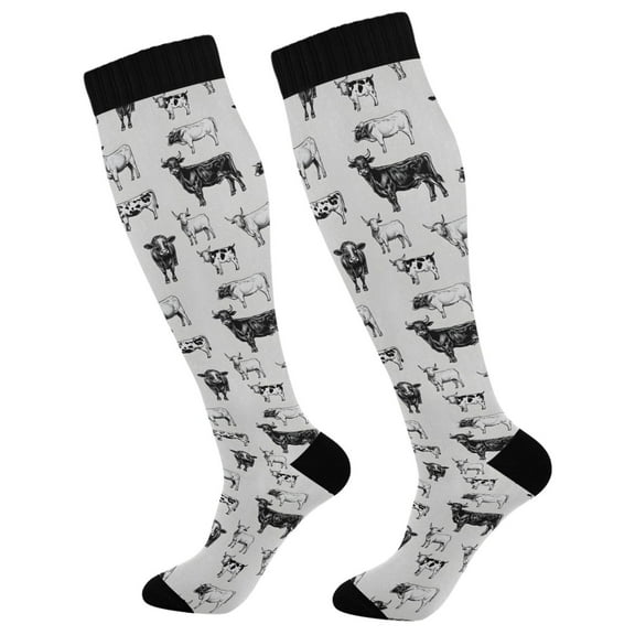 joogoo Retro Highland Cows Long Socks Women Men Knee High Sock