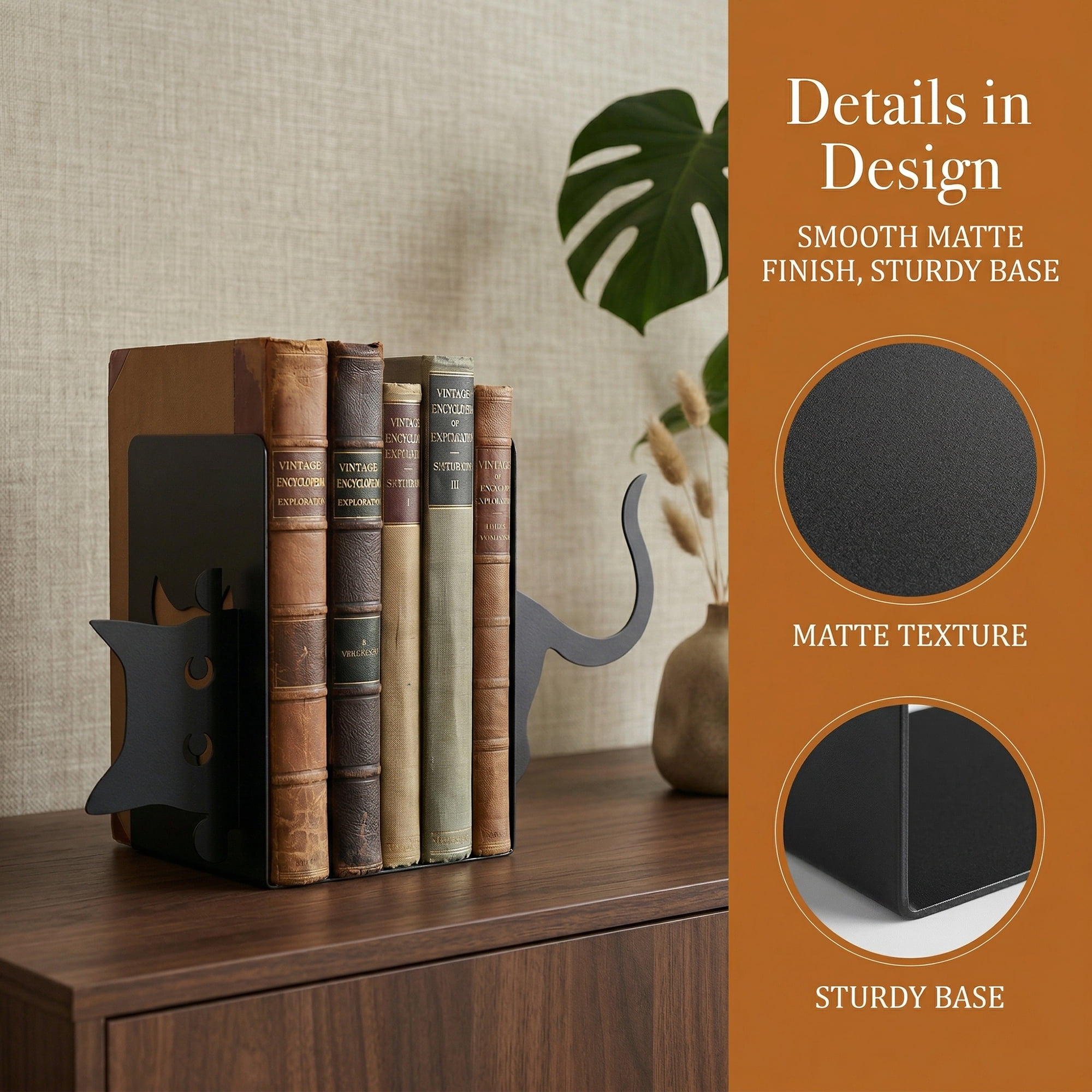 Unique Bargains 2Pcs Decorative Cartoon Metal Bookends Black Cat 4.7*3.6*6.7inch