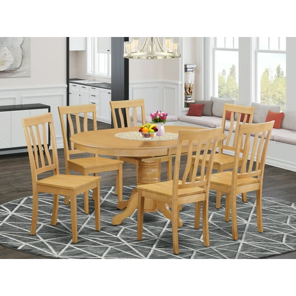East West Furniture Avon 7-piece Wood Dining Set with Oval Table in Oak