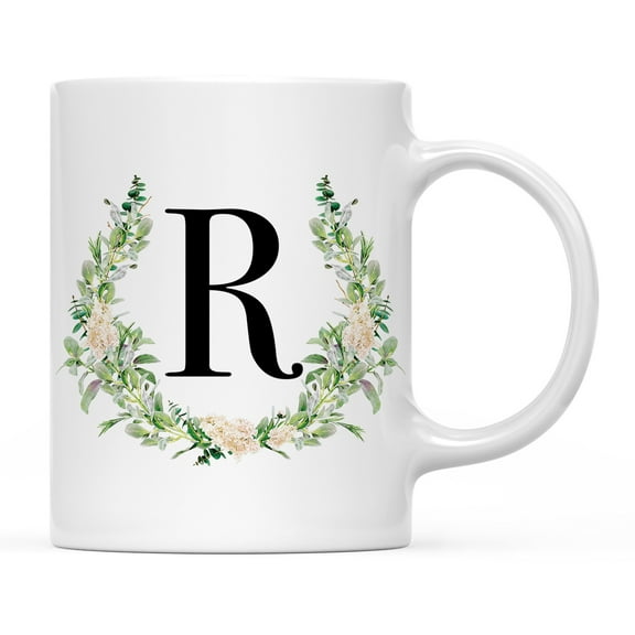 Koyal Wholesale Ceramic Coffee Mug, Garden Green Monogram Initial Letter R