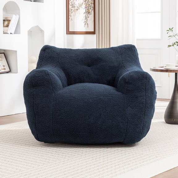 Hemvt Giant Bean Bag Chair with Armrests, High-Density Foam Lazy Sofa for Adults, Plush Teddy Fabric Comfy Reading Couch for Living Room & Bedroom