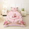 thumbnail image 2 of Castle Fairy Kawaii Ballet Girl Twin Duvet Cover,Flying Butterfly Pink Rose Twin Bedding,Pink Reversible,1 Duvet Cover and 1 Pillowcase, 2 of 6