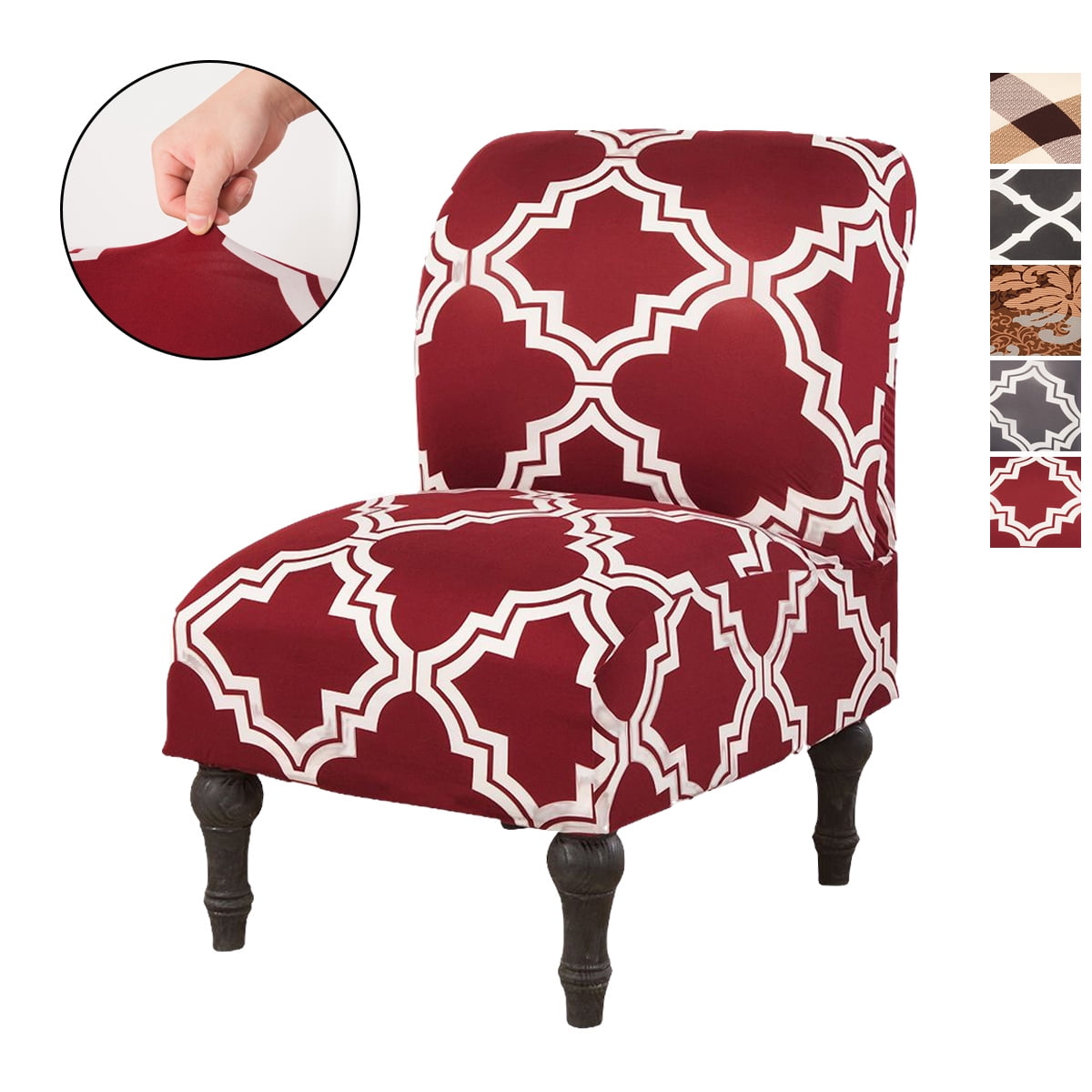 KBOOK Slipper Chair Slipcover Stretch Morocco Printed Armless Accent