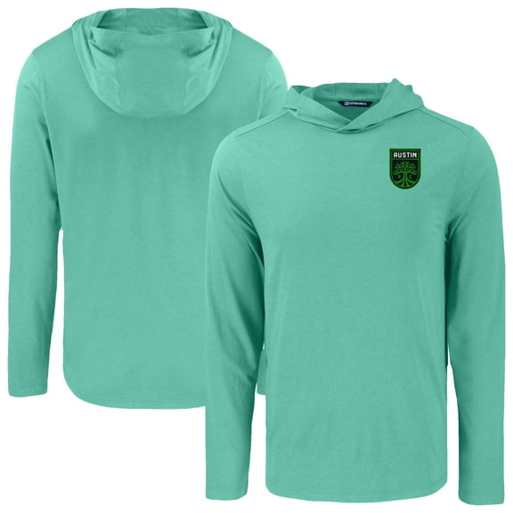 Men's Cutter & Buck Green Austin FC Coastline Epic Comfort Eco Recycled Long Sleeve Hoodie T-Shirt