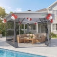 thumbnail image 3 of SANOPY 16'x16' Pop up Gazebo with 6-Sided Mosquito Netting, Patented Center Lock Pop up Screen Gazebo Canopy Instant Shelter for Deck and Lawns, Light Gray, 3 of 7