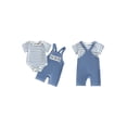 thumbnail image 2 of BemeyourBBs Newborn Baby Boy Summer Clothes Infant Boys Animal Outfit Striped Short Sleeve Romper Elephant Owl Embroidered Overall Suspender Shorts Set, 2 of 9