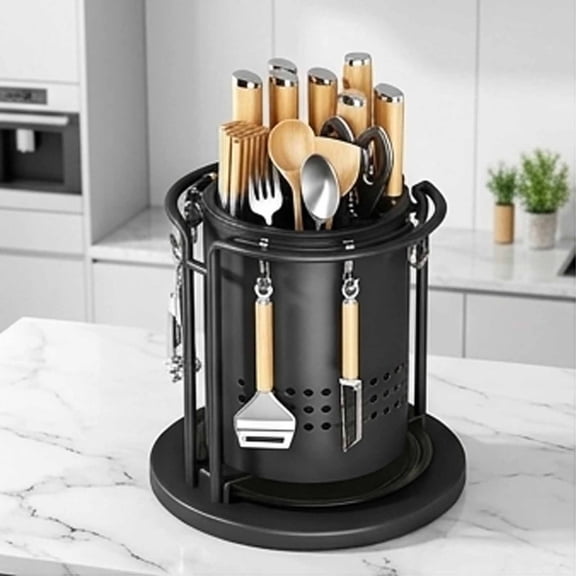 360° Rotating Stainless Steel Knife Holder & Organizer - 360 Rotating Stainless Steel Knife Holder for Kitchen Countertop Storage (Black)