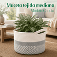 thumbnail image 2 of Planterist Maceta Tejida Mediana Autorregable - Moderna Decorativa - Ideal para salas, recámaras, comedores, oficinas, baños y más - Hecha de cuerda de algodón (Cocula), 2 of 9