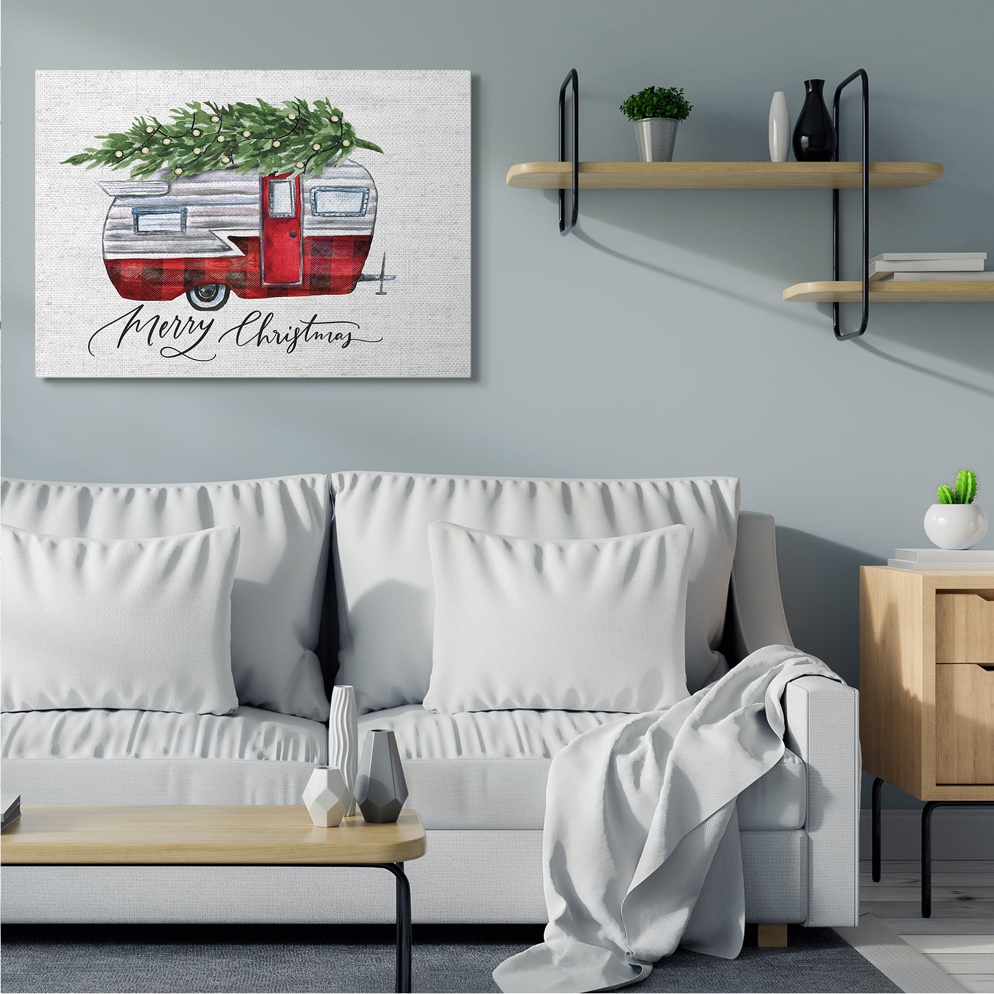 Stupell Industries Rustic Winter Camper Merry Christmas Phrase Holiday Painting Gallery Wrapped Canvas Art Print Wall Art, 16 x 20