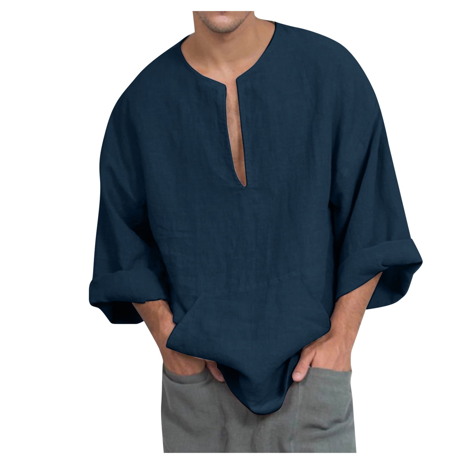 Linen Cotton Blend T Shirt For Men Oversized Relaxed Fit Breathable Casual Autumn Wardrobe Essential main image 0