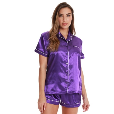 

Just Love Solid Satin Pajama Short Set for Women Sleepwear PJs (Purple / Ivory X-large)