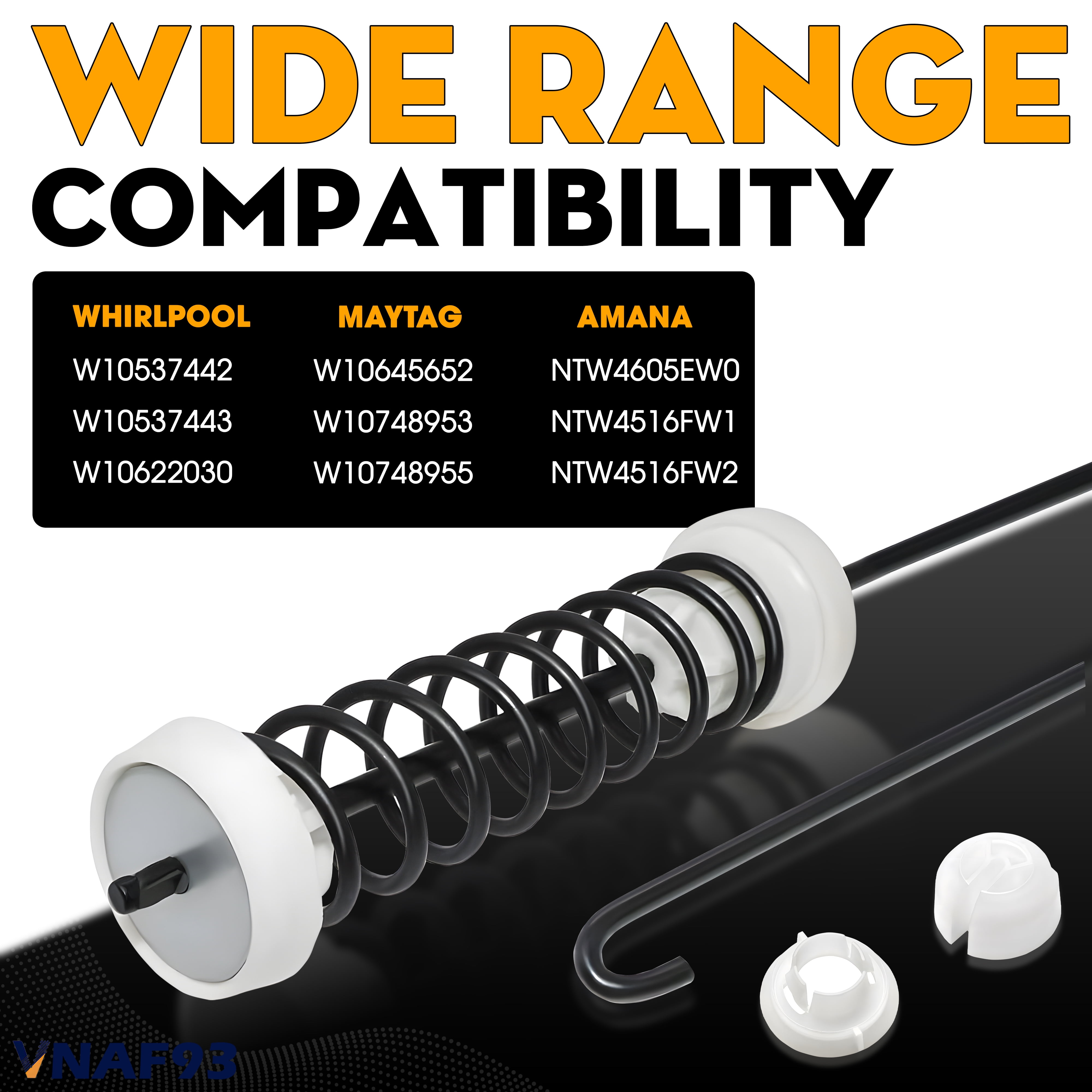 VNAF93 4Pcs NTW4605EW0 NTW4516FW1 NTW4516FW2 NTW4516FW3 WTW4816FW2 WTW4800BQ1 Washer Suspension Rod Kit for Amana Whirlpool Kenmore