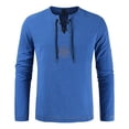 thumbnail image 2 of Mens Linen Shirt Long Sleeve Casual Button Down Top Loose Fit Breathable Summer Beach Henley Tunic Tee for Men Lightweight Blue 4XL, 2 of 6