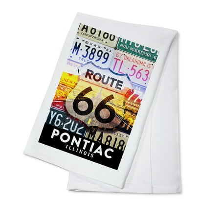 66 Kitchen - Pontiac, Illinois - Route 66 License Plates - Lantern Press Artwork (100% Cotton Kitchen Towel)