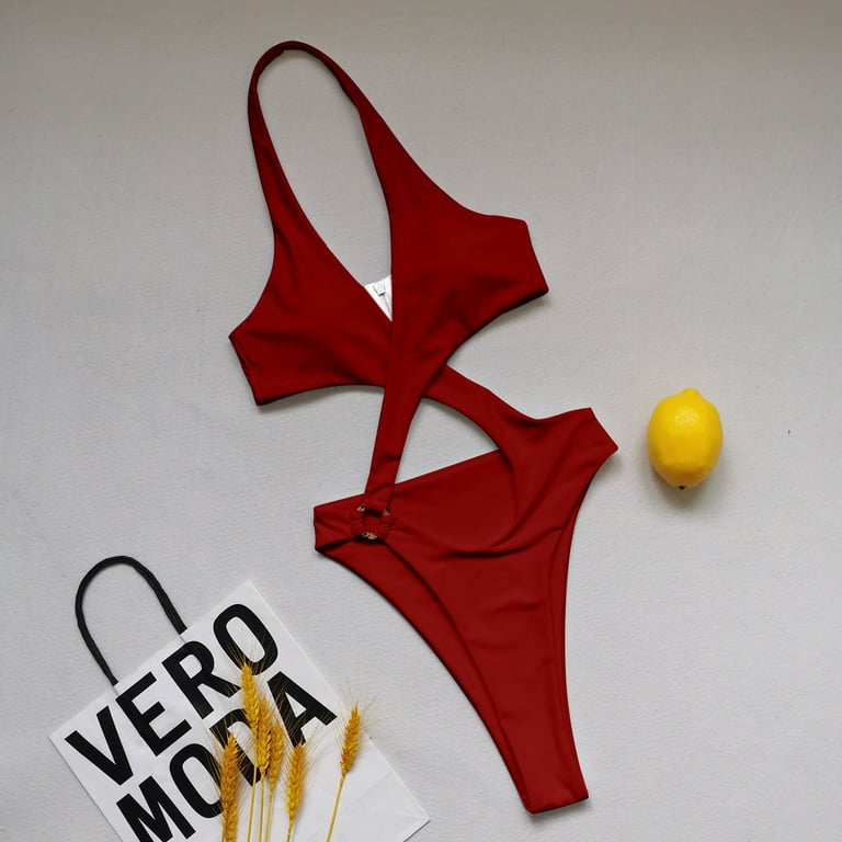 Womens One Piece Swimsuits Halter Criss Cross Cutout Swimwear