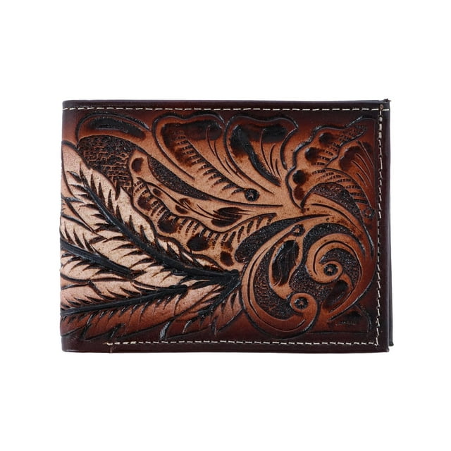 CTM® Feather Tooled Leather Bifold Wallet (Men's)
