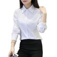 thumbnail image 2 of Joernso Women Shirt Lapel Short Sleeve Buttons Placket Shirt Tops Solid Color Slim Fit Office Business Shirt Workwear, 2 of 8