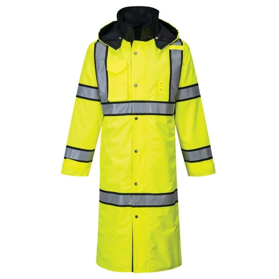 Portwest UH447 Men's Reversible Safety Raincoat Hi Vis Waterproof Long Rain Jacket Yellow/Black, 5X-Large