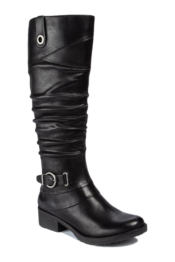 Womens Black Stretch Gore Ruched Buckle Accent Cushioned Onika Round Toe Block Heel Zip-Up Boots 9 M WC
