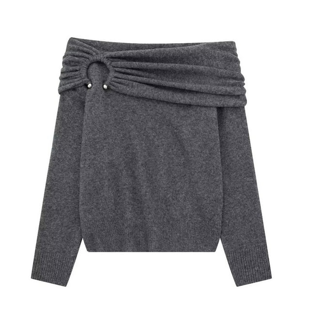 Suéter de cuello redondo para mujer, moderno, informal, de color liso, de punto con un solo cuello, de manga larga, de poliéster.